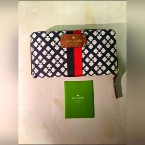 Kate Spade Designer Natalia Brown Red Pattern Continental Stripe Wallet